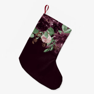 Moody Passions Dramatic Purple Wine Rose Pattern Small Christmas Stocking