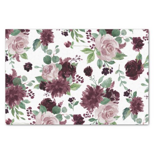 Moody Passions  Dramatic Purple Wine Rose Pattern Tissue Paper