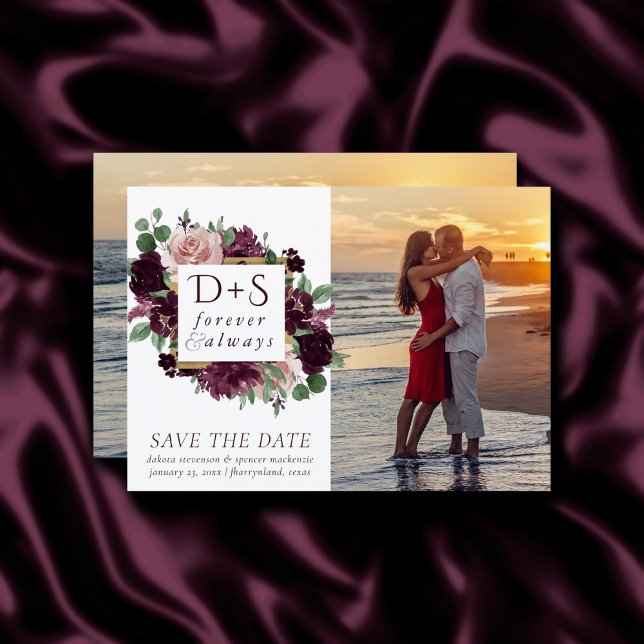 Moody Passions | Dramatic Purple Wine Rose Photo Save The Date (Creator Uploaded)