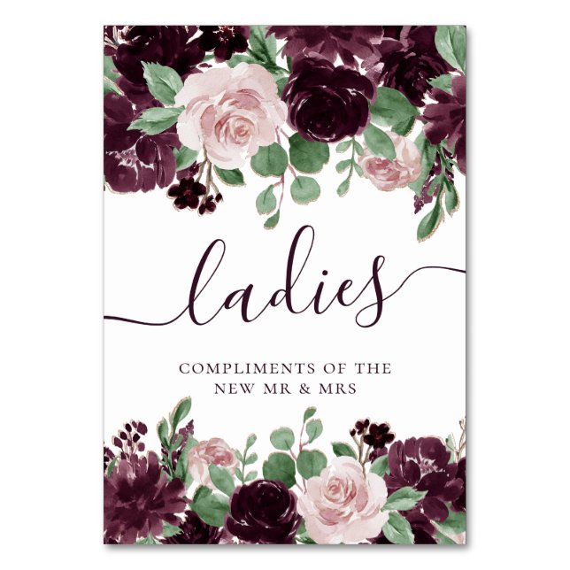 Moody Passions | Dramatic Purple Wine Rose Treats Table Number (Front)