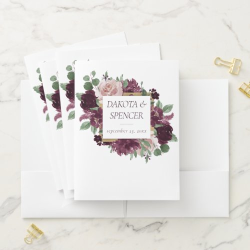 Moody Passions  Dramatic Purple Wine Rose Wedding Pocket Folder