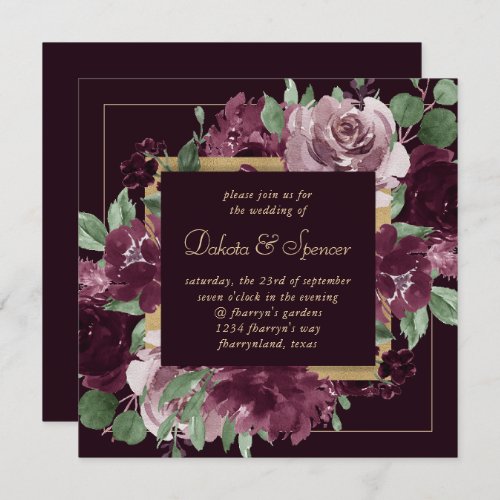 Moody Passions  Dramatic Purple Wine Rose Wreath Invitation