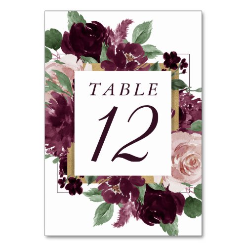 Moody Passions  Dramatic Purple Wine Rose Wreath Table Number