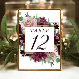 Moody Passions Dramatic Purple Wine Rose Wreath Table Number