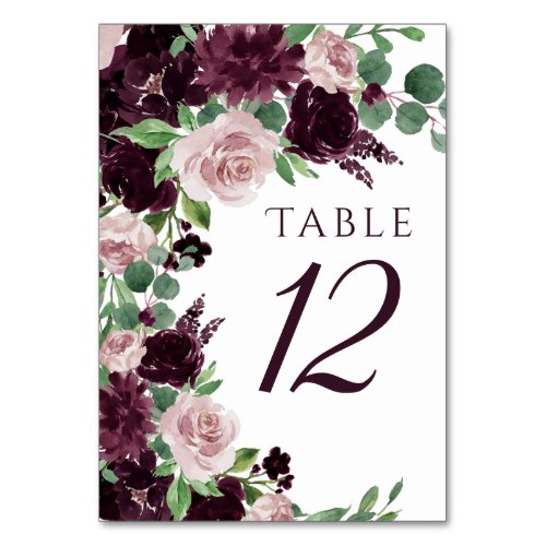Moody Passions  Dramatic Purple Wine Rose Wreath Table Number