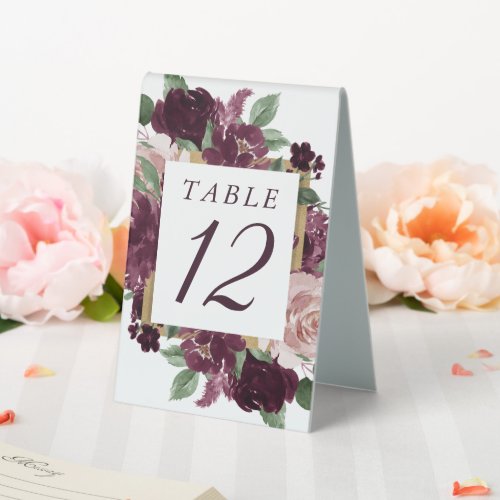 Moody Passions  Dramatic Purple Wine Rose Wreath Table Tent Sign