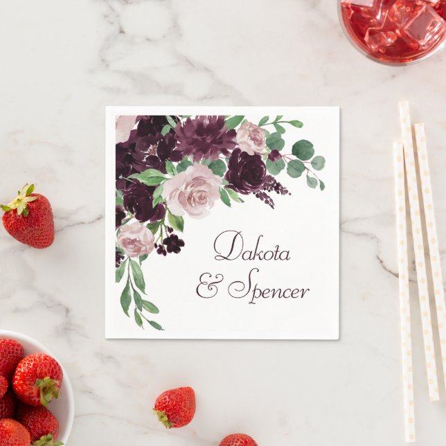 Moody Passions | Dramatic Purple Wine Roses Custom Napkins (Insitu)