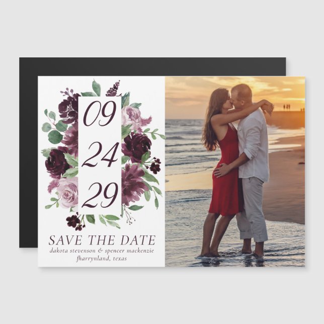 Moody Passions | Dramatic Wine Photo Save the Date Magnetic Invitation (Front/Back)