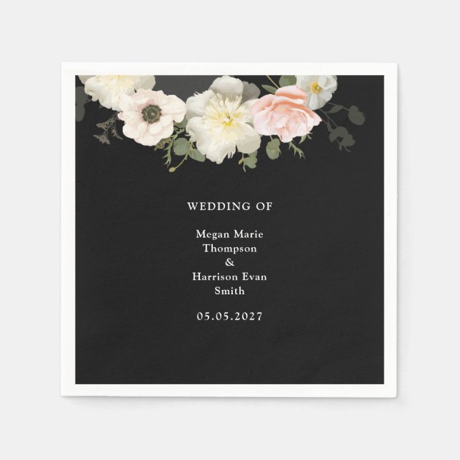  Moody Peonies and Anemones blooming Wedding  Napkins (Front)