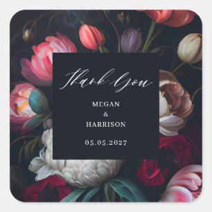 Moody Peony Floral  Square Sticker