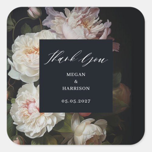 Moody Peony Floral  Square Sticker