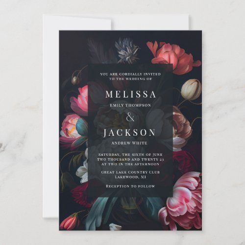 Moody Peony Floral Wedding Invitation