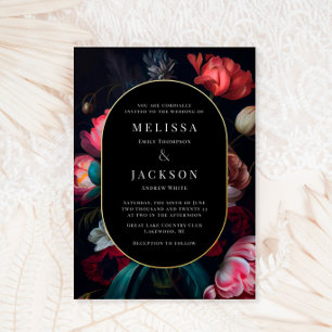 Moody Peony Floral Wedding Round Foil Invitation