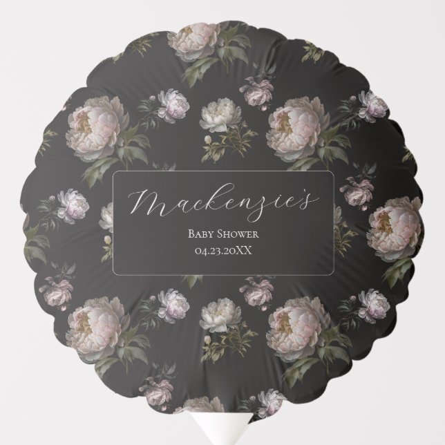 Moody Peony Flowers Baby Shower  Balloon (Front)