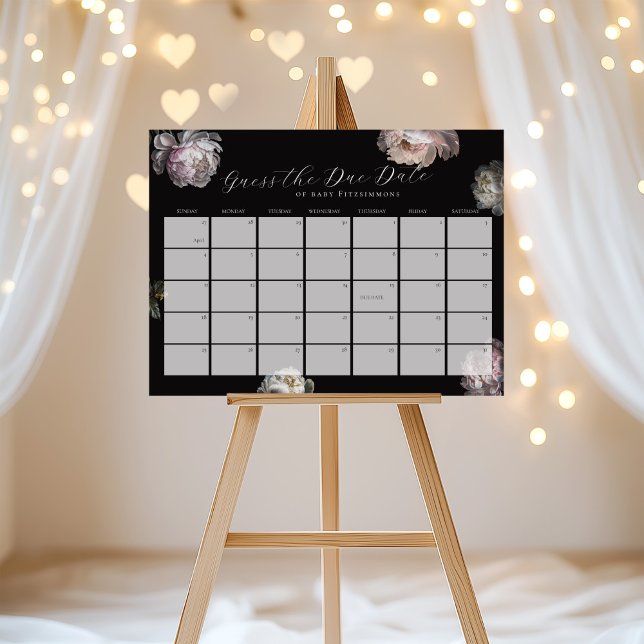 Moody Peony Guess the Due Date Baby Shower Game Foam Board (Guess the Due Date Baby Shower Game - Moody Peony Baby Shower Collection)