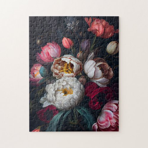 Moody Peony Painterly Floral Jigsaw Puzzle