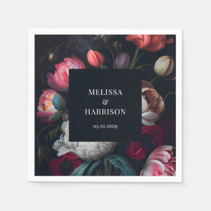 Moody Peony Painterly Floral Wedding Napkins