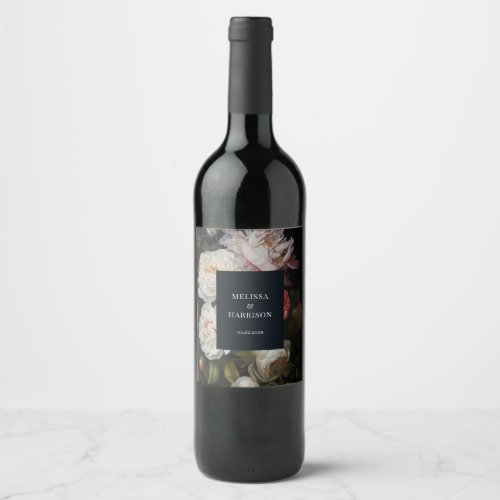 Moody Peony Painterly Floral Wedding  Wine Label