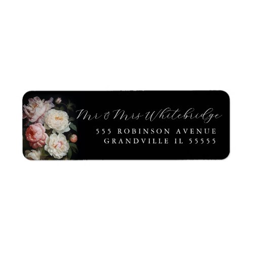 Moody Peony Rose Floral Return Address Label