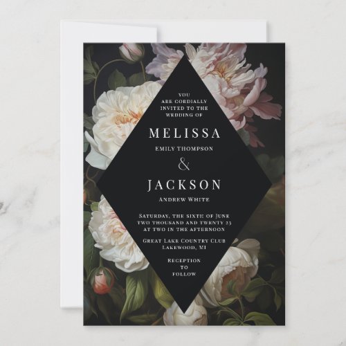 Moody Peony Rose Floral Wedding Invitation