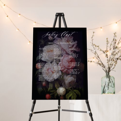 Moody Peony Rose Floral Wedding Seating Chart Foam Board