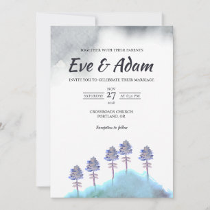 Moody Pine Fog Watercolor Winter Wedding Invitation