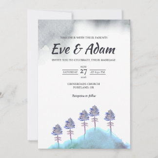 Moody Pine Fog Watercolor Winter Wedding Invitation