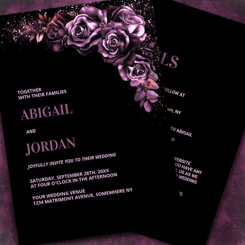 Moody Pink Floral All in One Wedding Invitation