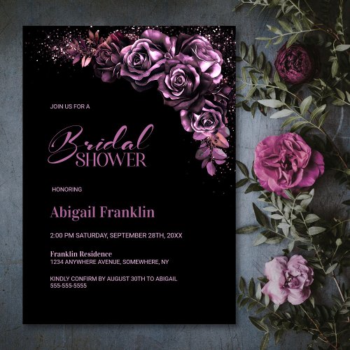 Moody Pink Floral Bridal Shower Invitation