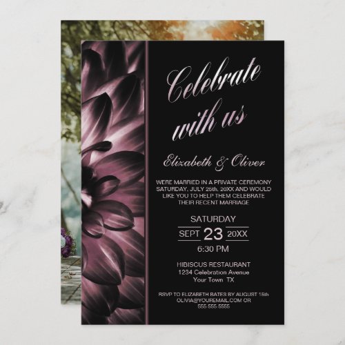 Moody Pink Floral Photo Wedding Reception Invitation