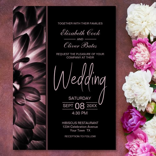 Moody Pink Floral Wedding Invitation