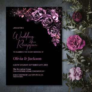 Moody Pink Floral Wedding Reception Invitation