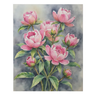 Moody Pink Peonies in Bloom Faux Canvas Print