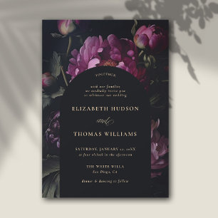 Moody Pink Peony Vintage Boho Elegant Wedding Invitation