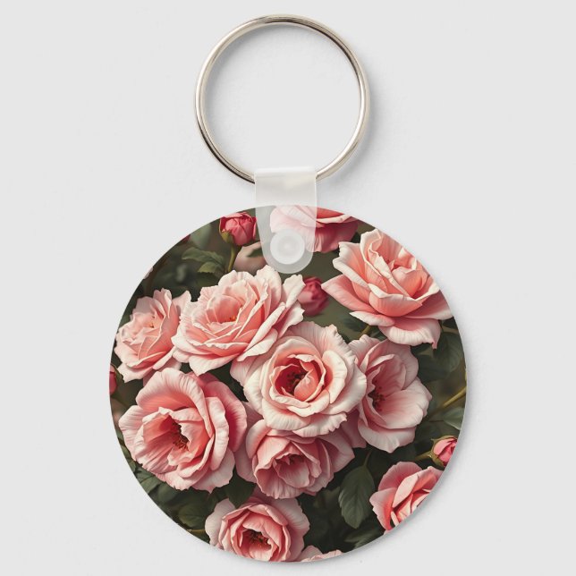 Moody Pink Rose Garden Pattern Keychain (Front)