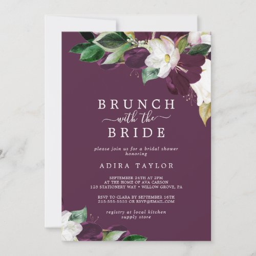 Moody Plum Brunch with the Bride Bridal Shower Invitation