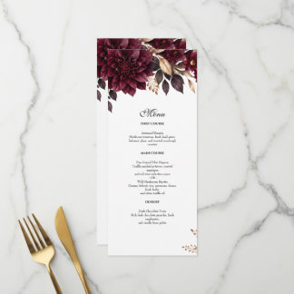 Moody Plum & Dark Floral Winter Wedding Menu Card