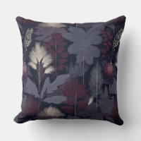 Moody Plum Fig & Pampas Grass Pattern Throw Pillow