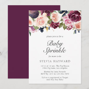 Moody Plum Floral and Fig Girl Baby Sprinkle Invitation