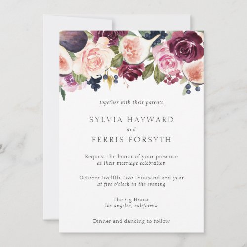Moody Plum Floral and Fig Wedding Invitation