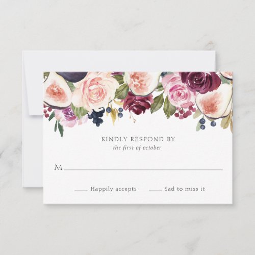 Moody Plum Floral and Fig Wedding RSVP Card