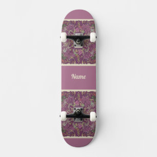 Moody Plum Floral Doodle Art Skateboard