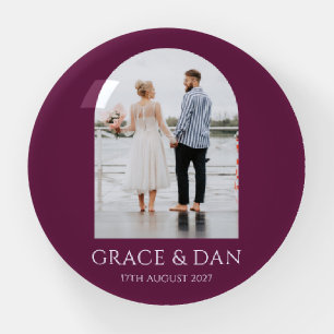 Moody Plum Modern Arch Couple Photo Minimalist Paperweight