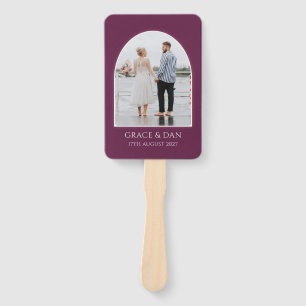 Moody Plum Modern Arch Photo Minimalist Wedding Hand Fan