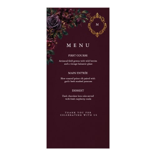 Moody Plum Noir Elegant Floral Wedding Reception Rack Card
