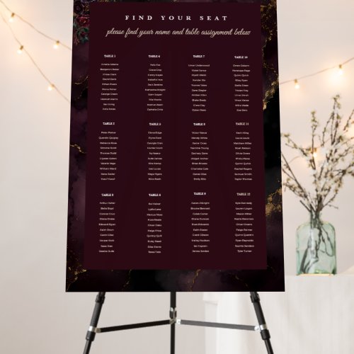 Moody Plum Noir Landscape Wedding Seating Chart Foam Board