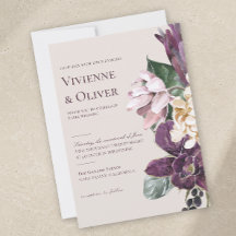 Moody Plum Orchid Floral Wedding Invitation