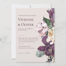 Moody Plum Orchid Floral Wedding Invitation