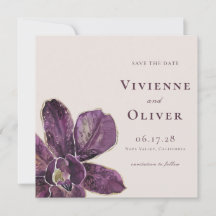 Moody Plum Orchid Floral Wedding Save the Date