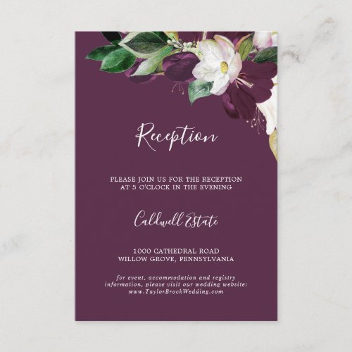 Moody Plum Purple Wedding Reception Insert Card